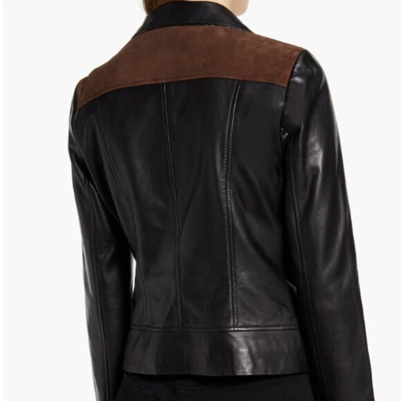 Bernardo Leather Moto Jacket - Mixed Media Black and Leopard Print, Size XS - Picture 9 of 12